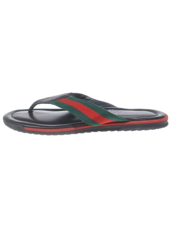 Gucci Guccissima Sherry Web Line Flat Leather Sandals Shoes Black main image 5